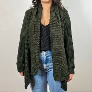 John + Jenn Chunky Knit Forest Green Open Front Cardigan Sweater